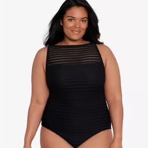 Lauren Ralph Lauren Plus Size Shadow Stripe OnePiece Swimsuit Ottoman